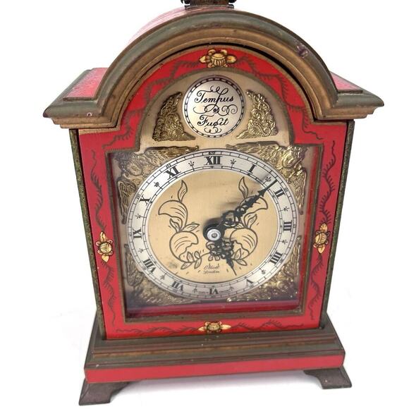 Vintage Elliott Of London Mantle Clock - Red Hand Painted Asian - Picture 3 of 8